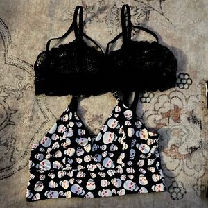 Black Lace and Skull Print Bralette Set